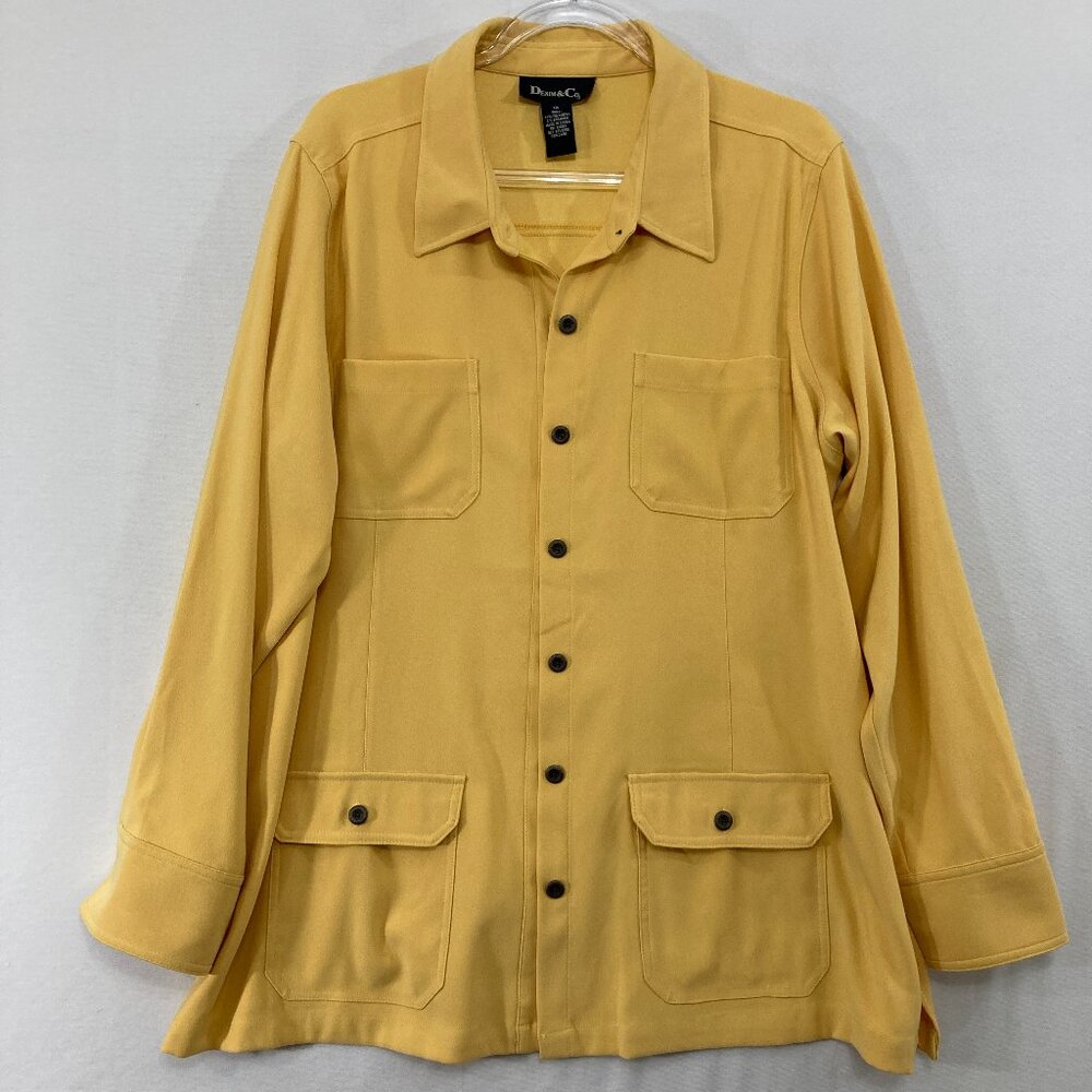 Denim & Co. Jacket size 1X Yellow‎ Knit Comfy Pockets Button Down